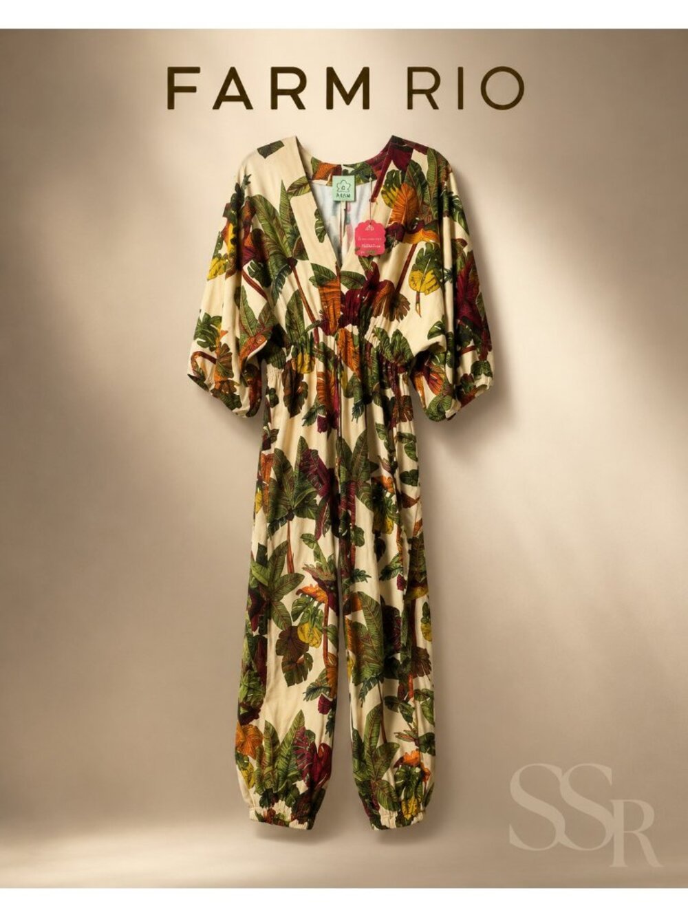 FARM Rio NWT Nossa Selva" (Our Jungle)  Tapered Leg Jumpsuit Medium V-Neck